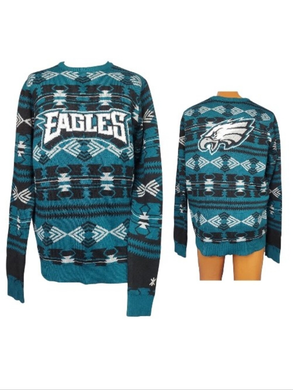 NFL Philadelphia Eagles Unisex Teal Fair Isle Pullover Crewneck Knit Sweater - Picture 5 of 16